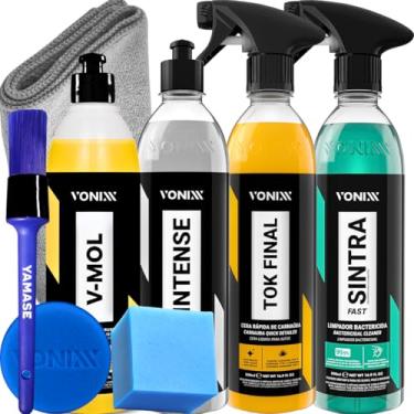 Imagem de V-mol Shampoo Desincrustante Intense Restaurador de plasticos Sintra Fast limpador multiação bactericida Tok Final cera liquida Pano 40x40 microfibra JS Pincel Yamase Aplicador Vonixx
