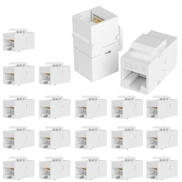 Imagem de VANDESAIL Acoplador RJ45 Cat6 Keystone Jack pacote com 20, acoplador de rede Ethernet em linha UTP fêmea para fêmea, para placas de parede e painéis de remendo – Branco