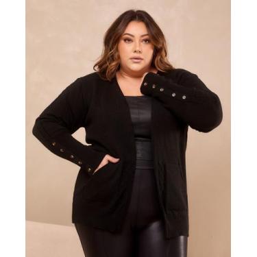 Imagem de Casaco Cardigan Com Bolso E Botão Na Manga Trico Inverno - Lalinha, Pr