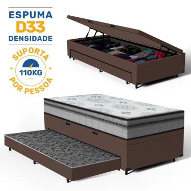 Imagem de Cama Box Baú com Colchão Espuma D33 Pillow In Anjos Ortosleep + Auxiliar Unique Solteiro 88cm