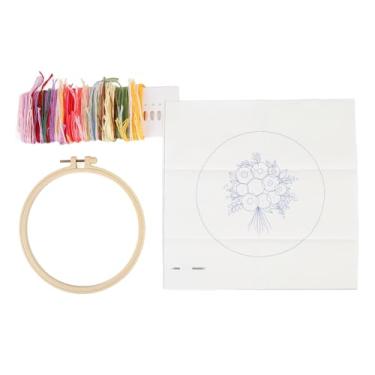 Imagem de Kit de Bordado para Iniciantes, Kits de Ponto Cruzado Kit de Bordado de Flores para Parafuso Ajustável Parafuso de Bordado de Bordados e Ferramentas de Rosqueador Kits de Agulha