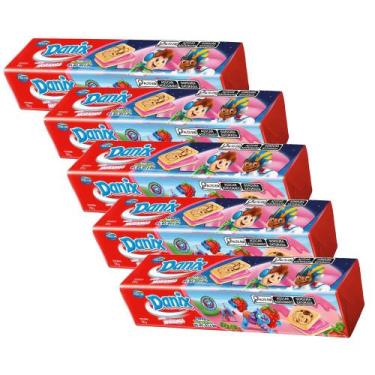 Imagem de Kit 5 Biscoito Recheado Danix Sabor Morango com 130g