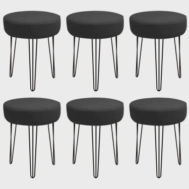Imagem de Kit 06 Banquetas Puff Jullia Luxo 55cm Industrial Ferro Preto Corino Preto - Ahz Móveis