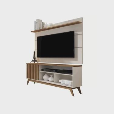 Imagem de Rack Malbec Ripado Com Painel Vivare 1.36 Off White/Freijó - Giga Móveis