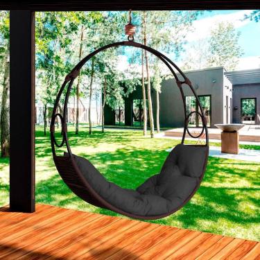 Imagem de Cadeira Balanço Suspenso Lua Em Corda Náutica Marrom/preto