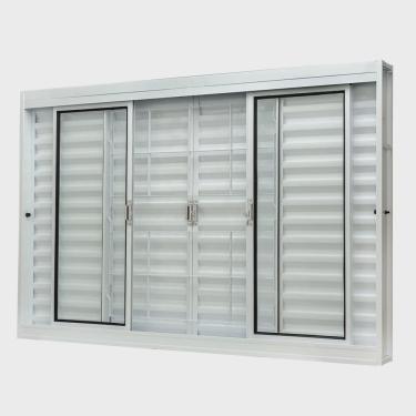 Imagem de Janela de Aço Veneziana Central 100x150cm 6 Folhas com Grade Quadriculada e Vidro Liso Qualitysol