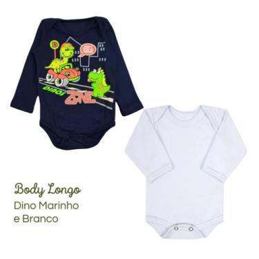 Imagem de Kit 2 Body Manga Longa Bebê Dino Marinho Algodão - Bykyko, 1