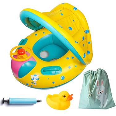 Imagem de Boias infláveis de piscina para bebês com dossel removível de proteção solar, boias infantis com assento e alça, boias de natação para bebês sem virar para bebês de 6 a 36 meses, com bomba de mão