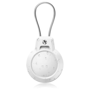Imagem de 1 pacote à prova d'água para Apple AirTag, capa para AirTag com chaveiro, capa rígida de policarbonato + TPU à prova de choque e resistente a arranhões para Apple Air Tags(preta) (Branco)