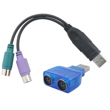 Imagem de CHENJIN 2 peças USB para PS2 Cabo adaptador de teclado e mouse USB 1 em 2 com adaptador de chip roxo para teclado verde para mouse Plug and Play
