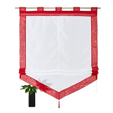 Imagem de SIMPVALE - Persiana romana para cozinha banheiro varanda - Cortina de janela de voile transparente levantável com decoração de borla, vermelha, 120 x 140 cm