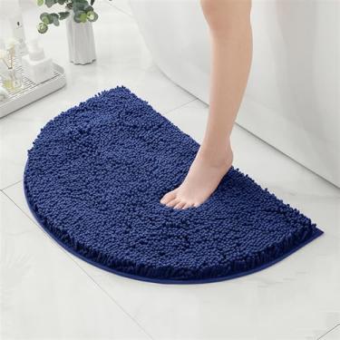 Imagem de Reyox Tapete de banheiro de chenille meio círculo, tapete de banho antiderrapante absorvente de água, tapetes de banho laváveis para banheiro, banheira, azul marinho, 3 x 5 metros