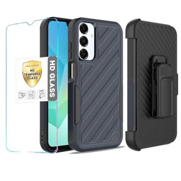Imagem de HRWireless Compatível com Samsung Galaxy A26 5G capa resistente com clipe de cinto coldre combo protetor de tela de vidro temperado azul/preto