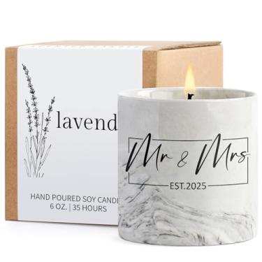 Imagem de Presentes Sr. e Sra. Presente de casamento para casais, lista de presentes de casamento para recém-casados, presentes de noiva e noivo, presentes de chá de panela - 170 g 2025 vela de cerâmica para