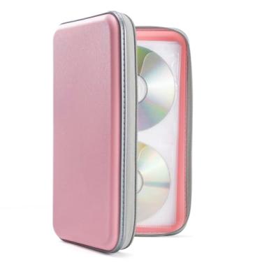Imagem de UENTIP Estojo Para Cd Com Capacidade 96 Unidades, Suporte De Plástico Rígido Dvd Portátil, Organizador Cd, Carteira Protetora Armazenamento (Rosa Claro, Unidades)