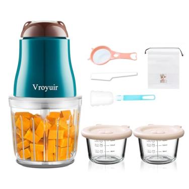 Imagem de Vroyuir Batedor De Comida Para Bebê, Liquidificador De 600 Ml Com 10 Lâminas, Processador De Comida Para Bebê, Frutas, Vegetais, Carne, Com Duas Tigelas De Vidro De 200 Ml, Bolsa De Armazenamento,