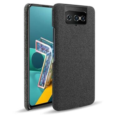 Imagem de Capa para ASUS Zenfone 7,Capa desenhada em lona,Case Protetora Ultrafina com Empunhadura Macia,Design em Tecido Antichoque e Antiarranhões-Black