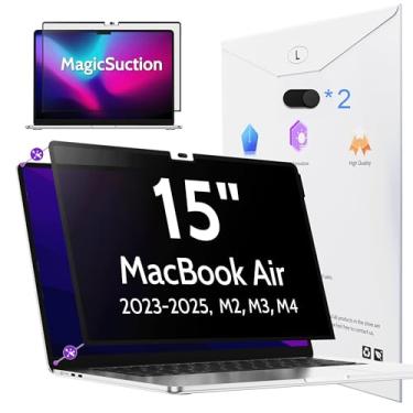 Imagem de Peslv Tela de privacidade para MacBook Air de 15 polegadas (2023-2025, M2, M3, M4) - A2941 A3114 A3241, MagicSuction™, protetor preto antiespião, filtro de luz azul brilhante para laptop Mac