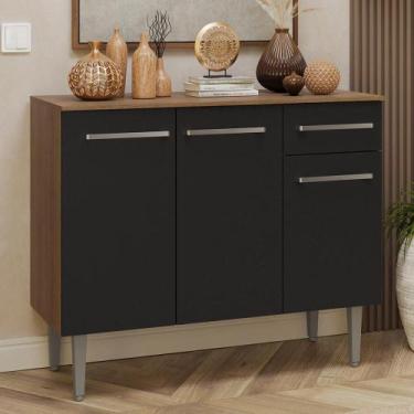 Imagem de Buffet Aparador 105cm 3 Portas e 1 Gaveta Rustic/Preto Madesa, Rustic/