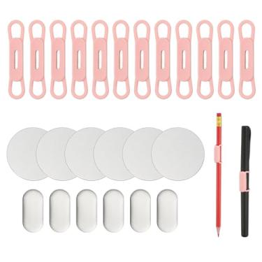 Imagem de PATIKIL 12 porta-lápis magnético para caneta, suporte de lápis flexível de silicone, clipe organizador ajustável com 6 folhas de metal para quadros brancos de geladeira, prancheta de mesa, rosa