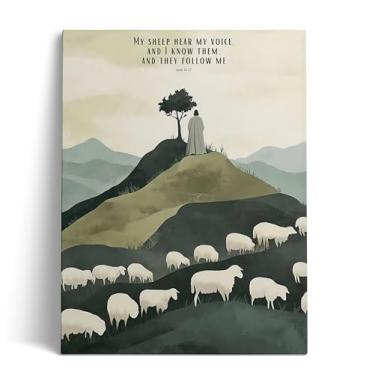 Imagem de Arte de parede em tela de pastor de Jesus Cristo, impressão de pôster em tela pintada à mão com versículo bíblico "My Sheep Hear My Voice" João 10:27 Versículo da Bíblia impressão de imagem, atraente