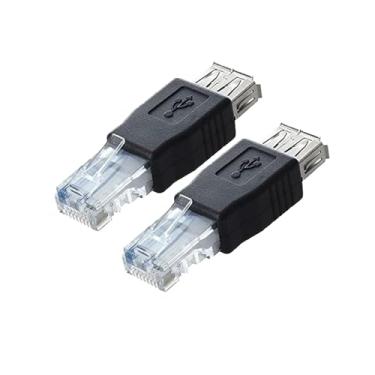 Imagem de NSGWKZD Conector adaptador USB fêmea para RJ45 macho LAN Ethernet para modem ADSL, roteador, câmera