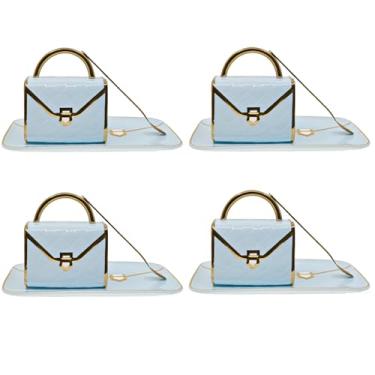 Imagem de Ynsfree Conjunto de canecas de café bolsa de cerâmica xícara de chá exclusivo em forma de saco de caneca e pires com colher e pires para mulheres presentes de Natal de Ação de Graças (conjunto azul de