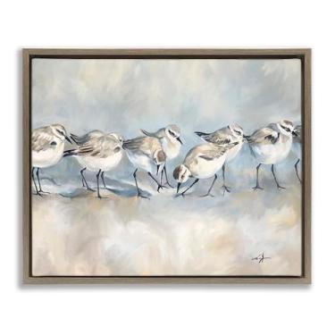Imagem de Stupell Industries Arte de parede Sandpiper Birds Mirage Brown emoldurada em tela flutuante, design por Ramona Murdock, 25 x 31