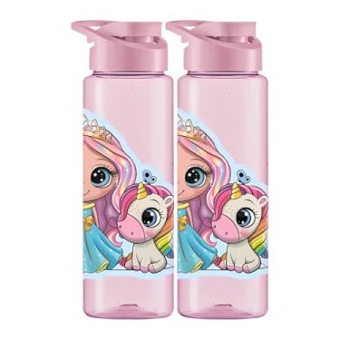 Imagem de Kit 2 Garrafinhas De Agua Squeeze infantil 750ml Esporte Escritório Escola Personalizado Diversos (UNICORNIO GLITTER)