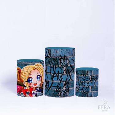 Imagem de Trio Capa Cilindro 3d Festa Infantil Sublimado Veste Fácil C/elástico Alerquina