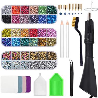Imagem de Bedazzler Kit com strass, aplicador de artesanato com pedras fixas quentes – Caneta de pintura de diamante, lápis de cera, pinça, bandeja, pincel de limpeza, cristais de strass para roupas DIY