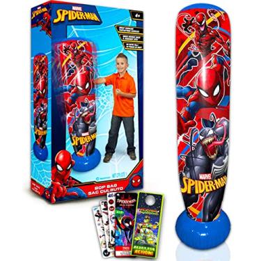 Imagem de Marvel Bolsa infantil do Homem-Aranha da Store – Pacote com saco de pancadas do Homem-Aranha para brincar ao ar livre, adesivos do Homem-Aranha e mais (saco de pancadas Marvel para crianças)