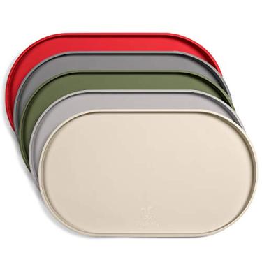 Imagem de DogBuddy Tapete para ração de cães, pequeno (48 x 28 cm), grande (61 x 35 cm), tapete antiderrapante para comida de animais de estimação, tapete de silicone para tigela de cães, tapete lavável para comida e água, tapetes impermeáveis para pisos (pequeno, areia branca)