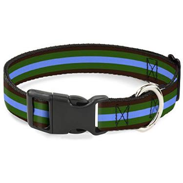 Imagem de Buckle-Down Coleira com clipe de plástico - listras marrom/verde/azul bebê - 3,8 cm de largura - serve para pescoço de 40,6 a 58,4 cm - médio