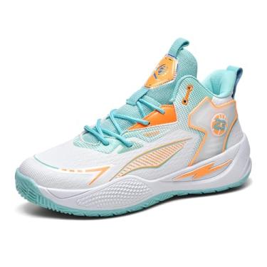 Imagem de Bolognifi Tênis de basquete duráveis ​​de cano alto para homens/mulheres com design elegante de bloqueio de cores Equipamento de basquetebol(Green,34 BR)