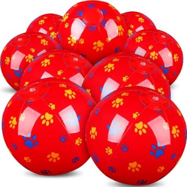 Imagem de Hollowfly Pacote com 12 bolas de praia com tema de pata de cachorro vermelha para crianças, 20 cm a granel para jogos de piscina e praia, presentes de festa de aniversário de cachorro vermelho e