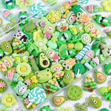 Imagem de 100 peças de pingentes de geleca verde sortidos enfeites fofos, acessórios Kawaii, enfeite de resina plana de urso de coração doce para capas de telefone lixo, artesanato de scrapbooking e decoração