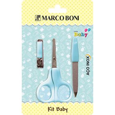 Imagem de Kit Infantil, Mini cortador de unhas, Mini tesoura em aço inox, Mini lixa metálica, 6163B, Marco Boni, Azul, 3 Itens, Marco Boni
