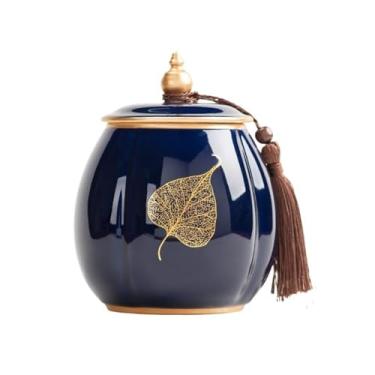 Imagem de Lata de chá Lata de chá de cerâmica com tampa selada e borla, lindos recipientes organizadores para armazenamento de chá, café e açúcar Caixa de chá(Blue)