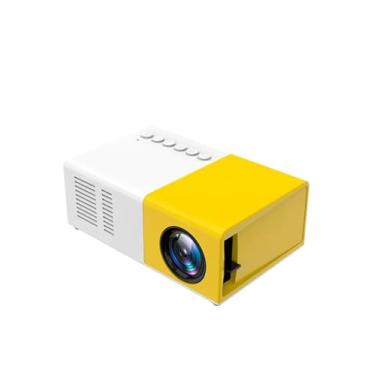 Imagem de Mini Projetor Portátil LED, Branco e Amarelo, Compacto com Botões de Controle