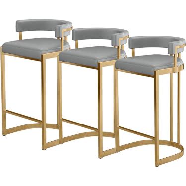 Imagem de Bancos de barra de altura do balcão Conjunto de 3, cadeiras de jantar de couro PU à prova de água, estofados estofados para cozinha para cozinha, casa e restaurantes, Grey1.65cm
