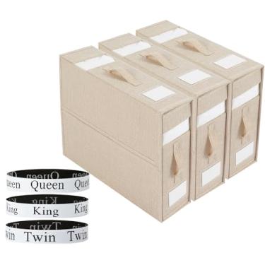 Imagem de Elisabe Organizadores E Armazenamento De Lençóis Elisabe, Pacote Com 3 Dobráveis Para Guarda-Roupa Cama, Cubo Faixas (Bege)