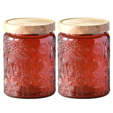 Imagem de Jueison Pote De Vidro Com Tampa, Potes Armazenamento Vintage, Tampa Hermética, Recipiente Para Café, Açúcar Balcão Cozinha, Despensa, Farinha, Doces, Chá, Feijão, Aveia (Vermelho Girassol*2)
