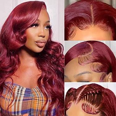 Imagem de Sterly 34" 99J Borgonha Lace Front Wigs Cabelo Humano Densidade 250% 13X6 Body Wave Frontal Pré-Selecionado Sem Cola Peruca Vermelha Para Mulheres