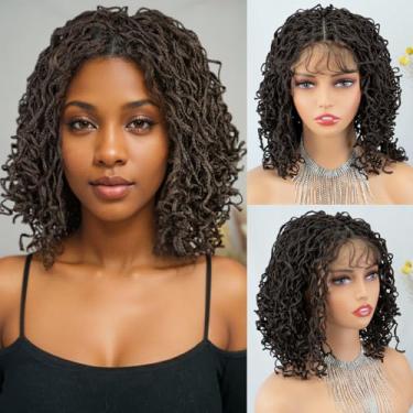 Imagem de MISS FANCY Peruca Frontal Trançada Marrom 4X4 Para Mulheres Negras E Meninas, Tranças Box Dreadlock Torcidas De 13" Com Cabelo Bebê, Mechas Sintéticas, Sem Cola, Afro Onduladas, Usar