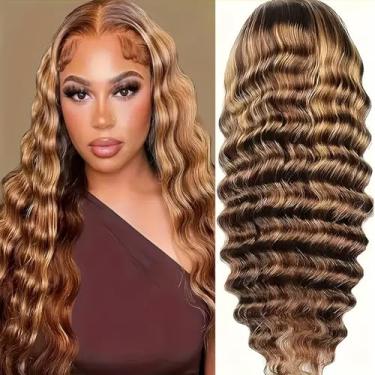 Imagem de ALYOGA Peruca Com Mechas De Cabelo Humano - Densidade 200 Hd Deep Wave Lace Front Wigs, 13X6 Cacheado Pré-Arrancado 26"