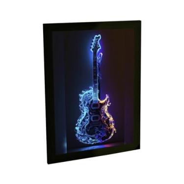 Imagem de Quadro Decorativo Guitarra Ilustração Neon Fundo Roxo Poster Quarto Sala