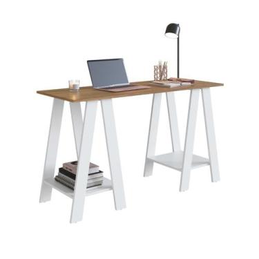 Imagem de Escrivaninha Mesa de Escritório Cavalete B61 Emovell, Mel/Branco