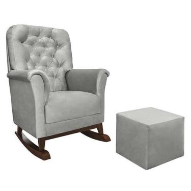 Imagem de Poltrona de Amamentação com Balanço Agatha Pé Canoa e Puff Veludo Cinz