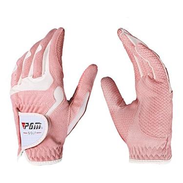 Imagem de Luvas de golfe PGM para mulheres, 1 par (4 opções de cores), sistema de aderência melhorado, fresco e confortável, XL, rosa/branco